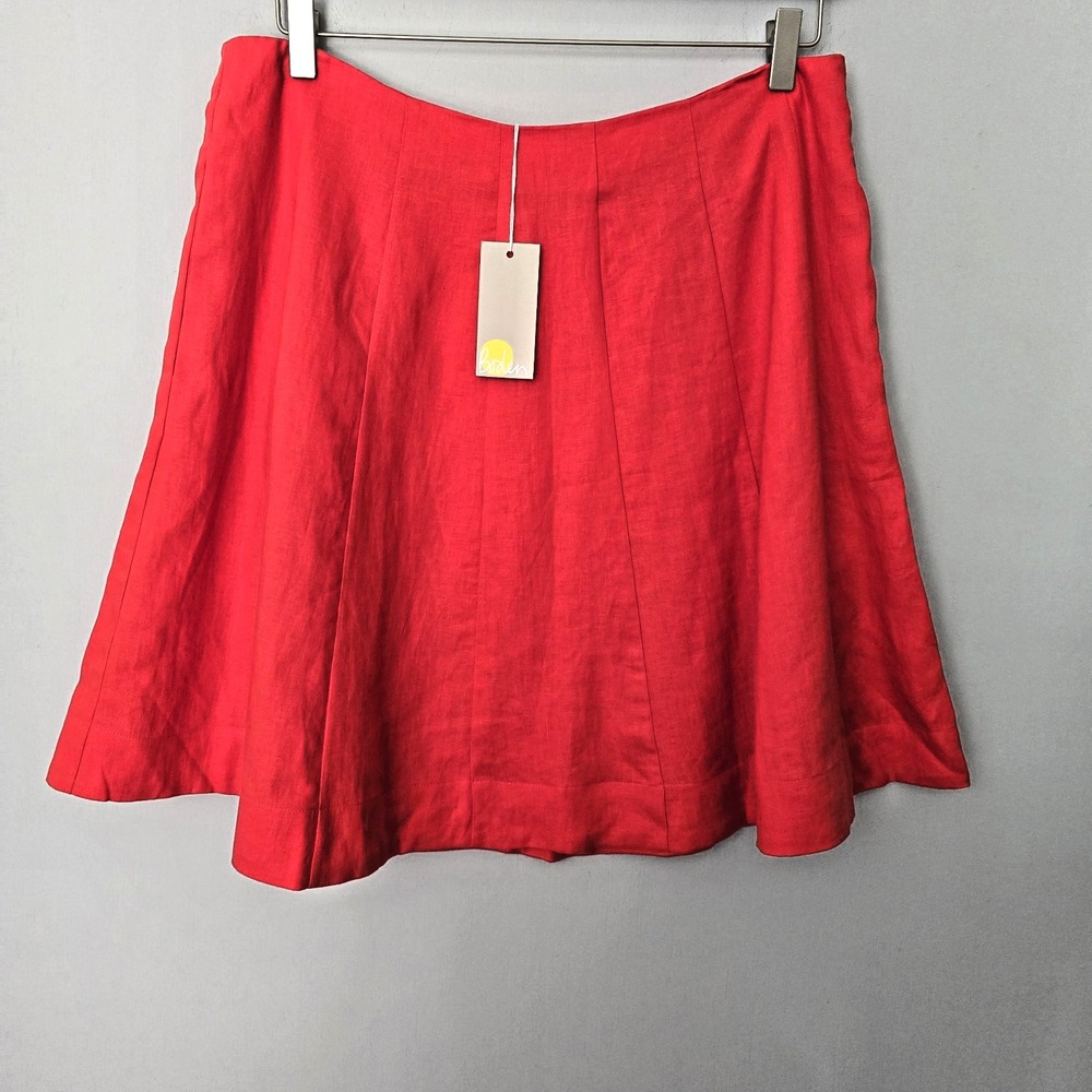 Boden Tomato Red 100% Linen Swing Skirt Size 12R UK16 Above Knee Womens NWT